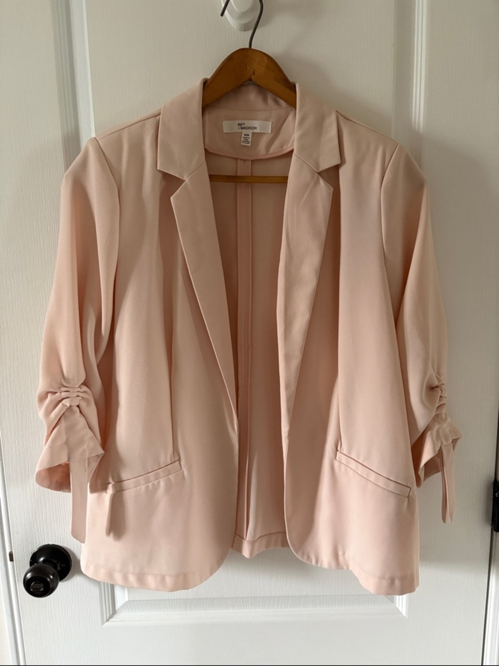 89th & Madison Blush Open-Front Blazer with Ruched Tie Sleeves